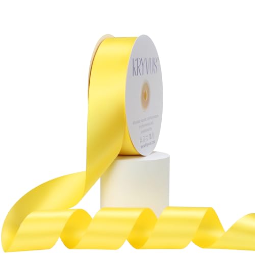 Kryvus Daffodil Yellow Satin Ribbon, Double Faced 1-1/2 Inch X 50 Yards Daffodil Ribbon, Premium Satin Ribbon for Gift Wrapping, Crafts, Hair Bow Making, Sewing, Flower Bouquet, Wedding Party Decor