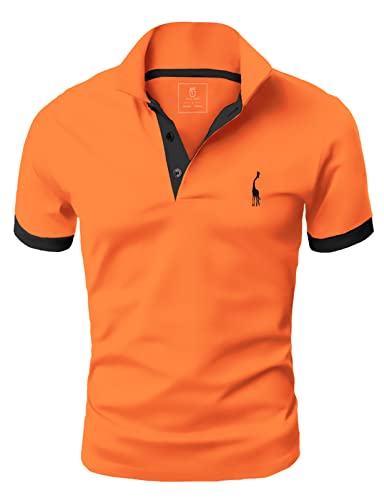 GLESTORE Polo Homme Golf Tennis Manche Courte Casual Sport T-Shirt, Coton Slim Fit Vetement Orange 3XL
