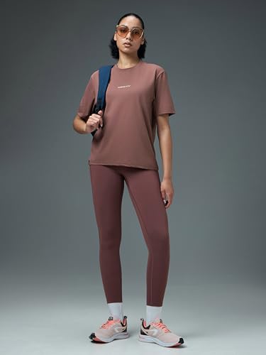 Image of TECHNOSPORT Women's Printed Boxy Fit Round Neck T-Shirt COTFLEX Half Sleeve Slip On Polyester for Gym Yoga Workout UPF50+ Anti Odour