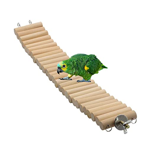Image of Litewoo Bird Ladder Bridge Swing Toy Natural Wood Stand Platform for Small Birds Parrots Parakeets Conures Cockatiels Canary Lovebirds Hamster Rat (Burlywood)