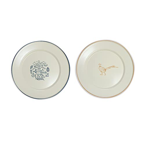 Joules Outdoor Dining Metal Picnic or Camping Plates Pack of 2, Cream - Image 2