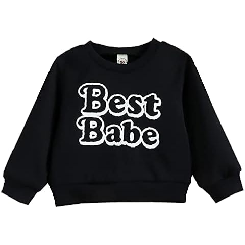 Amberetech Kids Girl Solid Cotton Thin Pullover Sweatshirt T-Shirt Toddler Girl Long Sleeve Crew Neck Pullover Tops, Black Letters, 9- 12 Months Cover