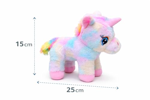 Image of Multicolor Unicorn Soft Toy - 25cm Length | Cute Plush Stuffed Animal for Kids & Girls | Ultra Soft, Fluffy & Lightweight Color May Vary