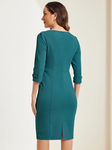 Image of Allegra K Work Dress for Women 3 /4 Sleeve Boat Neck Back Slit Sheath 2026 Professional Bodycon Business Casual Dresses