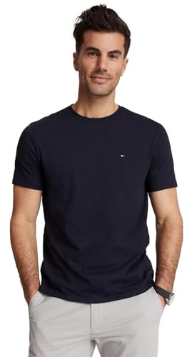 Tommy Hilfiger Camiseta masculina gola redonda, modelagem clássica, manga curta, cor lisa, Desert Sky azul-marinho, G