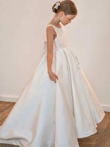 Satin A-line Flower Girl Dress for Wedding Sleeveless First Communion Dresses Floor Length Princess Pageant Gowns3