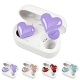 Mensch Heart Shape Wireless Bluetooth, Cute Wireless Earbuds, Wireless Bluetooth Headphones with Charging Case with Stereo Sound Quality, Gift for Womens/Mens Workouts Sport Travel (Purple)
