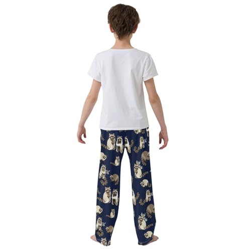 ZZXXB Cute Raccoon Boys Long Pants Soft Trousers Elastic Waist Kids Lounge Bottoms with Pockets S-XL3