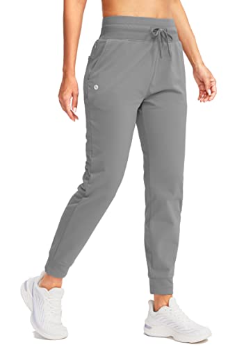 Santiny Women's Fleece Lined Joggers Water Resistant High Waisted Thermal Sweatpants Winter Pants Hiking Running Pockets(Light Grey_M) #TOP9