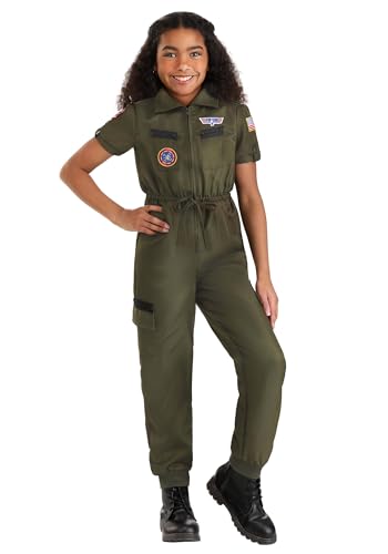 Girl's Top Gun Flight Suit Halloween Costume | Authentic Kids Fighter Pilot Jumpsuit for Themed Parties Medium