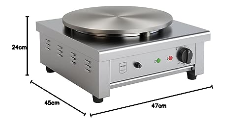 Crepe-Maker GCP1040, Edelstahl/unbeschichtetes Gusseisen, 47 x 45 x 24 cm, Ø Platte: 40 cm, Temperaturbereich: 50-300°C, 3000 W, Crepe, Pancake, silber – Bild 3