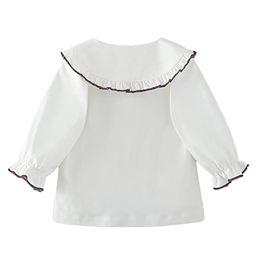 famuka Baby Girl White Shirts Toddlers Long Sleeve Doll Collar Blouse Kids Tops2
