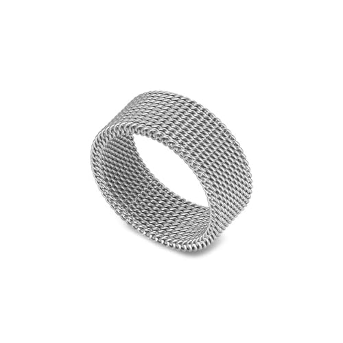 Fusamk Fashion 18K Gold Stainless Steel Mesh Band Ring (Steel, 7)