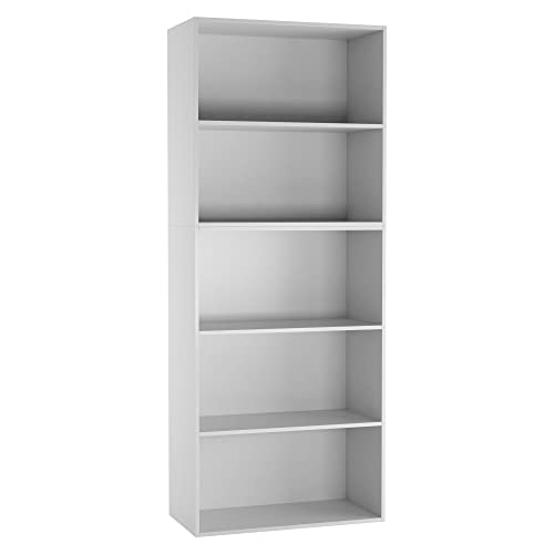 URBNLIVING Wide 5 Tier Wooden Shelf Display Bookcase (Beech) (White)