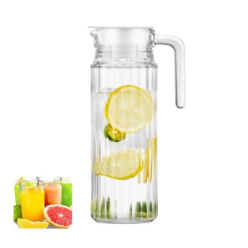Wasserkrug, 1.1L Wasserkaraffe mit Deckel, Acryl Transparent Kunststoff Eiskaltes Wasser-Flasche Saft Krug, Kühlschrank Saftbehälter, für Milch, Fruchtsaft, Heißen Kaffee, Eisgetränk Limonade Krug