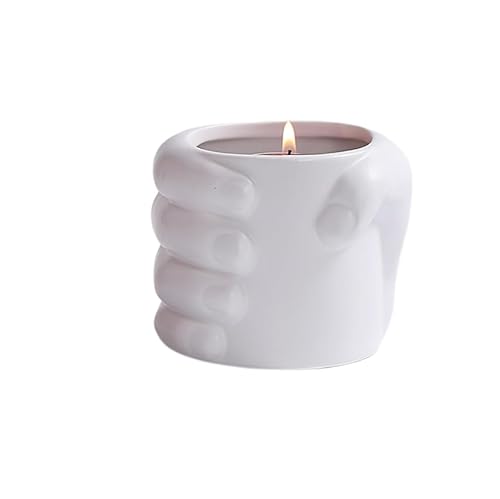 Porcelain candlestick, Ceramic Hand Holding Candlestick Holder Aromatherapy Candle Cup Indoor Household(B)