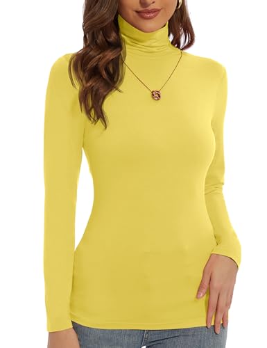Mock Turtleneck Turtle Necks for Womens Winter Clothes for Women Fashion 2025 Long Sleeve Base Layer Yellow Tops (Yellow, X-Small)