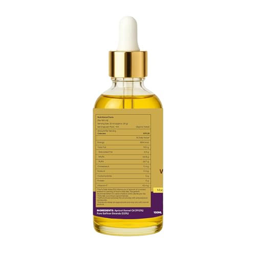 Image of Wood Pressed Apricot Oil with Saffron Infused - Cold Pressed Khubani /Khurmani | Pure Natural for Hair Growth, Glowing Skin, Face & Body Care (100 ml | Saffron Infused | Dropper)