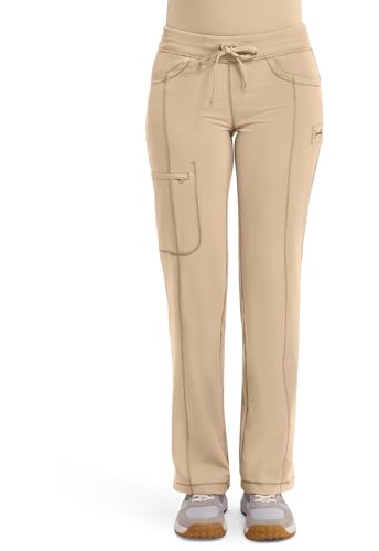 Cherokee Infinity Straight Leg Drawstring Women Scrub Pants 360 Stretch with 4 Pockets 1123A, L, Khaki