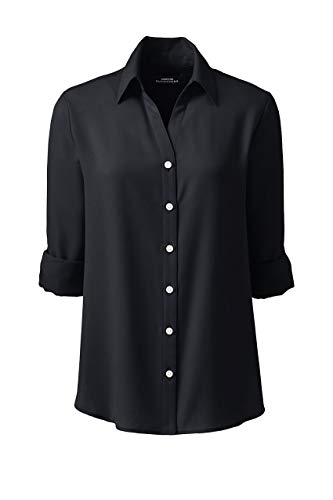 Lands' End Women's Long Slv Crepe Blouse Black 16 New 512500 Women's #TOP1