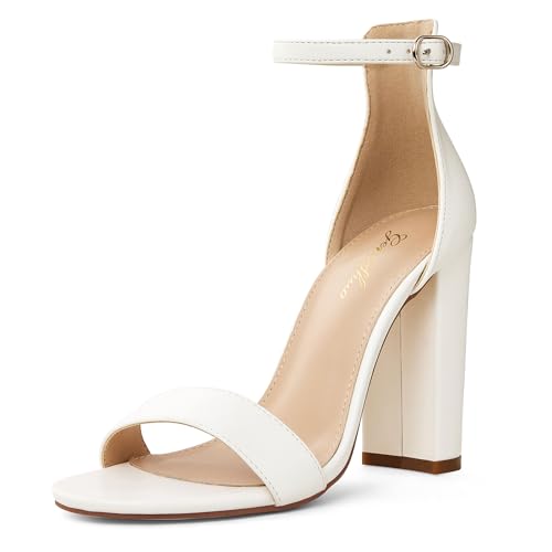 Image of GENSHUO Women's 4-inch Chunky High Heel Sandals with Ankle Strap,Party Wedding Bridal Shoes