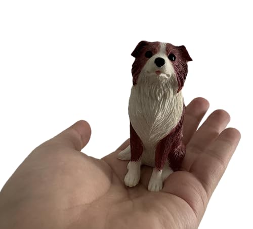 Kleine Border Collie-Figur aus Kunstharz, 8 cm, Geschenke, Gedenkgeschenke, Hundefiguren, Auto-Dekoration, Sammlerstück, Border Collie, Statue, Skulptur, Geschenke (Rot Weiß, L: 5,9 cm x B: 4 cm x H: