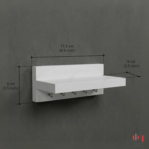Image of DFC Element Simplex Key Holder for Home Wall Mounted with 5 Key Knobs Engineered Wood Key Hanger Wall Mount Compact Stylish Key Organizer Matte Finish, Classic White