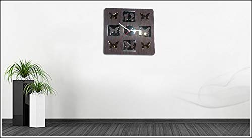 Relógio de Parede em Madeira Mdf Laminado Borboletas em Espelhos