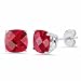 Sterling Silver Cushion Checkerboard Cut Created Ruby Studs (8mm)