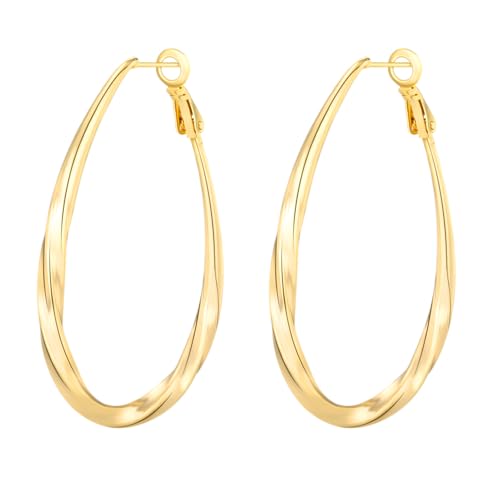 Large Gold Hoop Earrings for Women Trendy 14k Gold Plated 925 Sterling Silver Post Oval Hoop Earrings Lightwieght Big Hoops Earrings Jewelry Gifts for Women