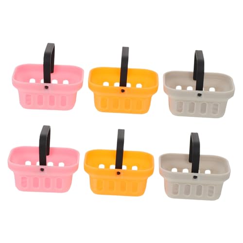 Kisangel 6 Pièces Miniature Shopping Basket For Dollhouse Lightweight Pla Supermarket Handcart With Handle Safe Tiny Fruit And Bread Storage For Pretend Play Kitchen Accessories