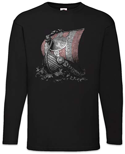 Viking Ship T-shirt manches longues coton imprimé pour homme
