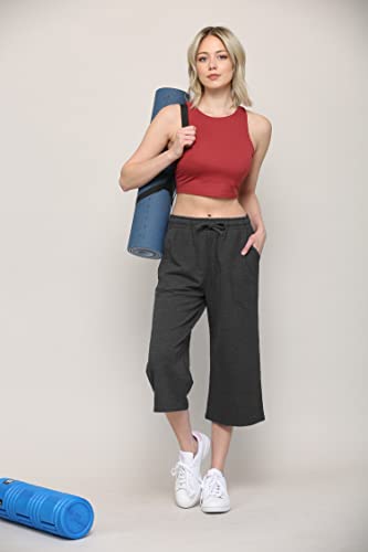 Image of Lock and Love Womens Capri Pants Loose Yoga Pants Wide Leg Drawstring Comfy Lounge Pajama Capris Sweatpants with Pockets