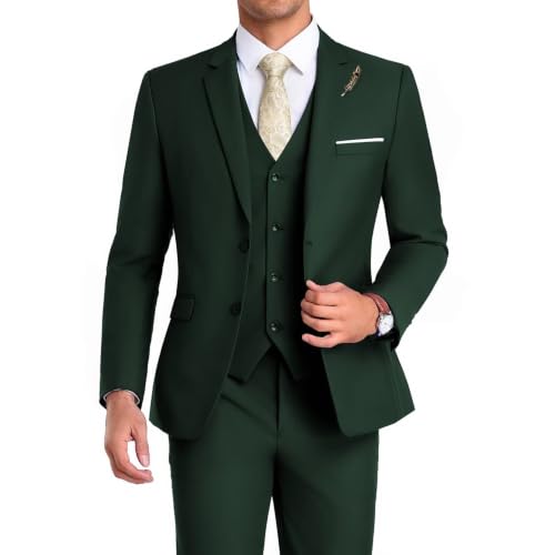 Mrbuerly Dark Green 3 Piece Men Suits Slim Fit Formal Prom Suit M/4034