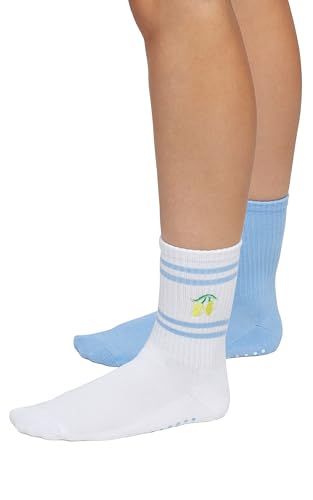 Wildfox Women's Deanna Mid-Crew Summer Fruit Pilates Sock with Non-Slip Grip, 2-Pack