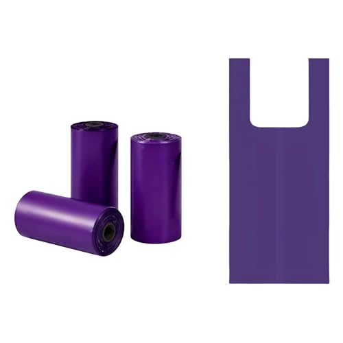 Image of Purple T-Shirt Poop Bags with Easy-Tie Handles(45 Count) | Leak-Proof, Extra Thick Waste Bags for Small Dogs & Cats,3 Rolls