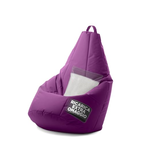 Avalon - Puff Poltrona Sacco Pera Deluxe Grande Sfoderabile, Pouf Sacco di Qualità Sartoriale, Bean Bag per Sedersi Ergonomico, Tessuto Antistrappo Impermeabile, Made in Italy(70x130cm-Viola)