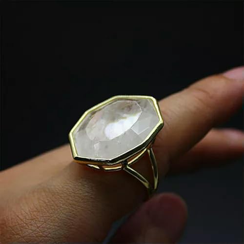 Crystal Polygon Ring Faceted Gemstone Quartz Jewerly Gifts -Clear Quartz-1PC (Random Pick)2