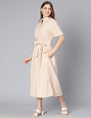 Image of oxolloxo Women Cotton Half Sleeves Shirt Style Party Dress