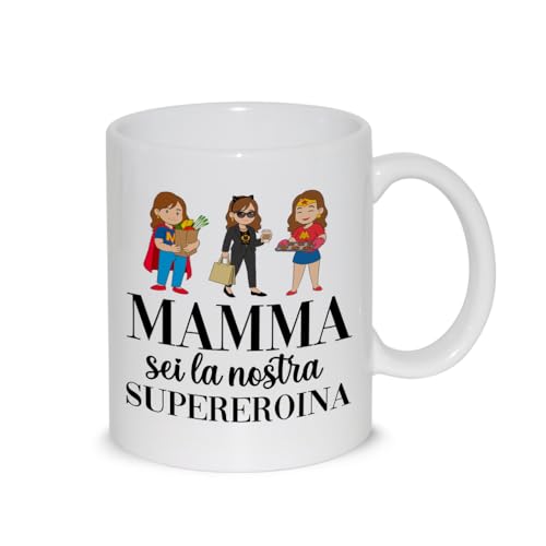 thedifferent Tazza Colazione con grafica simpatica - Mamma sei la nostra Supereroina Super Mom - Latte thè Mug Relax idea regalo compleanno natale Mamma Nonna Amica