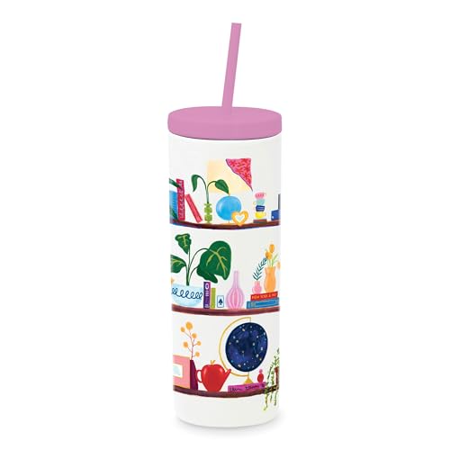 Kate Spade New York Acrylic Tumbler, 24 oz, Slim Double Wall Tumbler with Lid and Straw (Charmed Library)