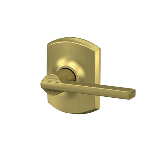 Image of Schlage Latitude Hall /Closet Passage Door Handle, Reversible, Satin Brass | Hall or closet lever door handle with no lock, Easy to install, Certified durability, Universal fit