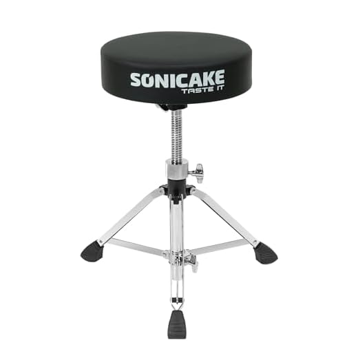 SONICAKE Taburete para batería Ajustable en Altura de 43-60cm Plegable con Asiento Acolchado Antideslizante Extra Grueso 8cm Negro