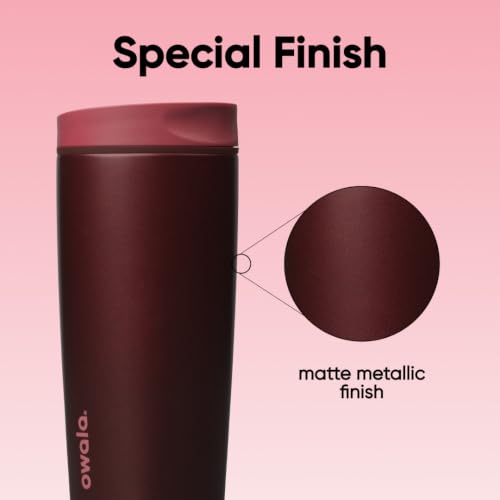 Image of Owala SmoothSip Slider Insulated Stainless Steel Coffee Tumbler, Reusable Iced Coffee Cup, Hot Coffee Travel Mug, BPA Free 20 oz, Black Cherry