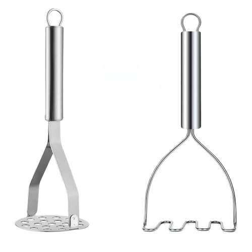 2PCS Mashed Potato Masher - Stainless Steel Potato Smasher, Masher Kitchen Tools & Utensils for Avocado, Bean, Salad, Vegetables, Fruit, Food, Meat Smasher Tool for Ground Beef