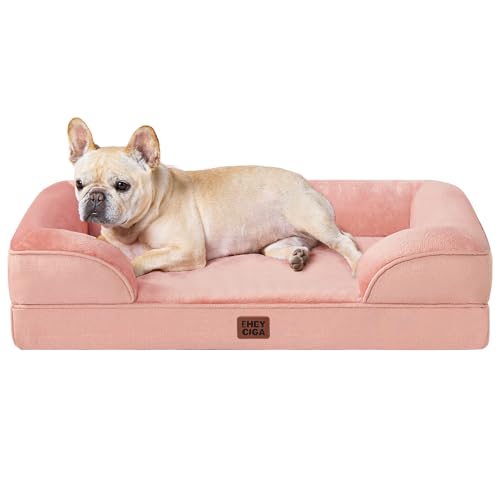 EHEYCIGA Cuccia Cane Interno Taglia Media, Cuscino Cane Impermeabile Sfoderabile e Lavabile, Letto per Cani con tre Lati Rialzati Ortopedico, Cuccia Divano per Cani, Rosa, 76x51x16cm