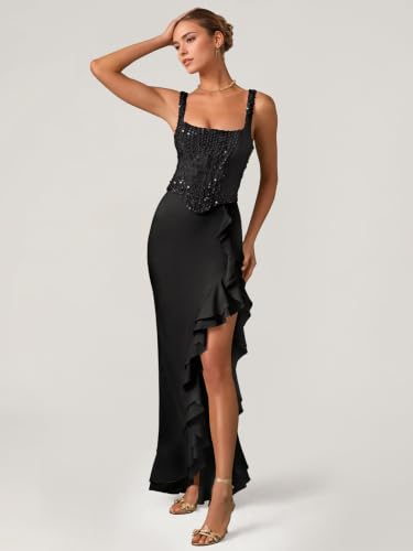 Image of Figdaw High Slit Sexy Evening Gowns Long Prom Dress for Women Formal Elegant