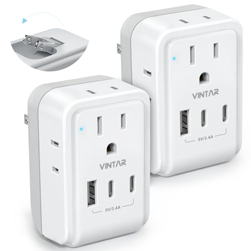 2 Pack US to Japan Plug Adapter VINTAR Foldable Japan Power Adapter with 4 Outlets and 3 USB Ports(2 USB C) 2 Prong to 3 Prong Outlet Adapter for USA to Japan China Canada Philippine Type A