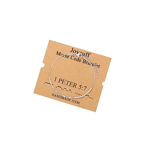 Image of JoycuFF Inspirational Morse Code Bracelets for Women Silver Beads Jewelry Encouragement Mantra Gifts for Her