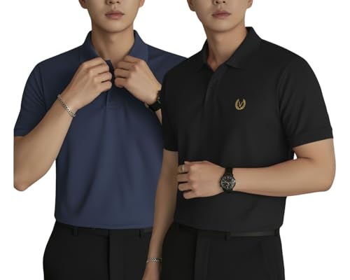 Image of MACK JONNEY Men's Solid Polo T-Shirt | Premium Cotton Blend | Regular Fit | Short Sleeve | Collared Casual Wear|Pack of 2 -MJ-157